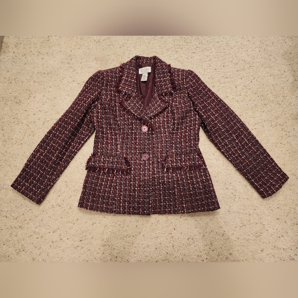 Women's Tweed Blazer - Burgundy